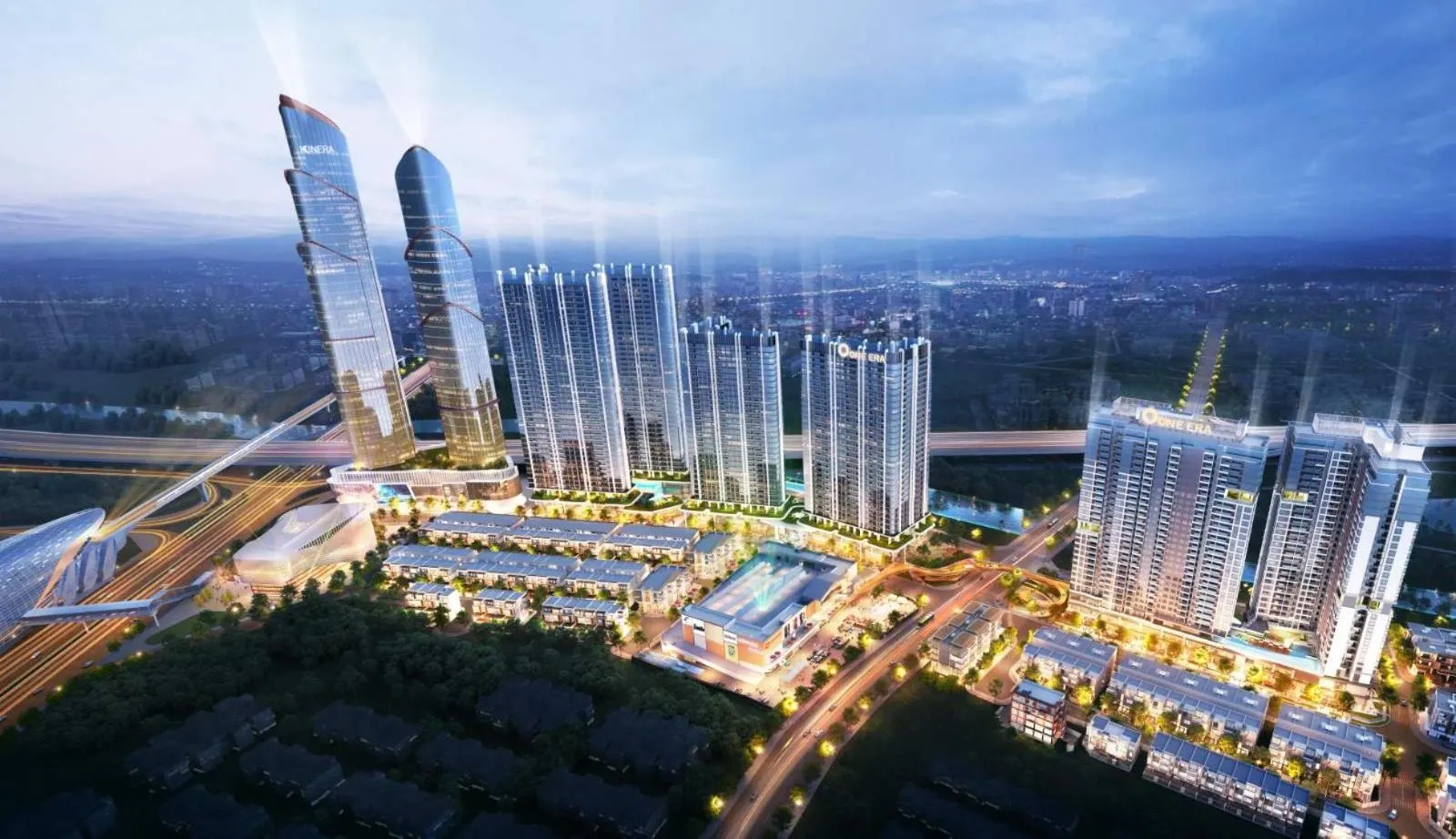 Phối cảnh cụm tháp căn hộ tại The One World về đêm