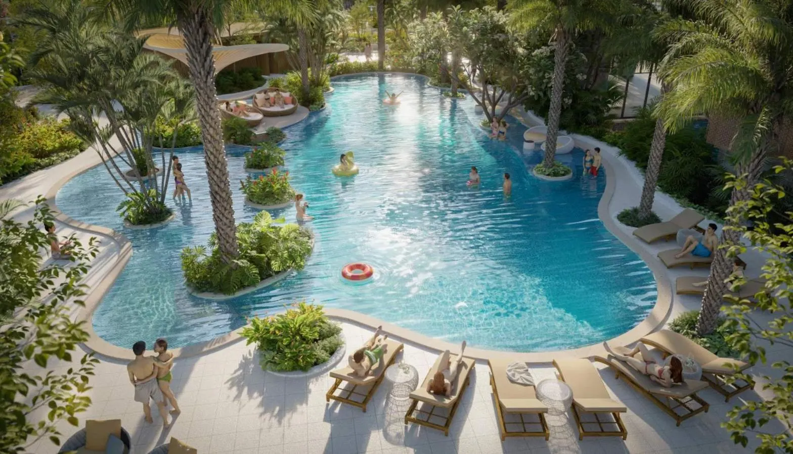Hồ bơi giữa cây xanh nhiệt đới